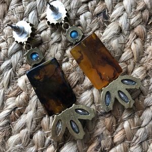 Jewelry - Brown & gold tone statement earrings w/blue accent Jewelry - Brown & gold tone statement earrings w/blue accent